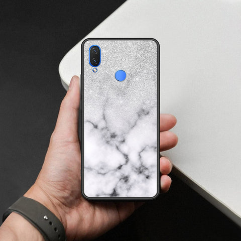 Huawei Y9 2019 Cover - White Marble Series - HQ Ultra Shine Premium Infinity Glass Soft Silicon Borders Case