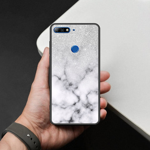 Huawei Honor 7C Cover - White Marble Series - HQ Ultra Shine Premium Infinity Glass Soft Silicon Borders Case