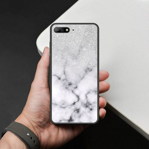 Huawei Y6 Prime 2018 Cover - White Marble Series - HQ Ultra Shine Premium Infinity Glass Soft Silicon Borders Case