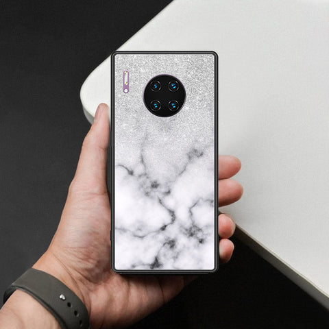 Huawei Mate 30 Pro Cover - White Marble Series - HQ Ultra Shine Premium Infinity Glass Soft Silicon Borders Case