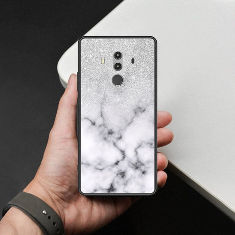 Huawei Mate 10 Pro Cover - White Marble Series - HQ Ultra Shine Premium Infinity Glass Soft Silicon Borders Case