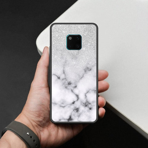 Huawei Mate 20 Pro Cover - White Marble Series - HQ Ultra Shine Premium Infinity Glass Soft Silicon Borders Case