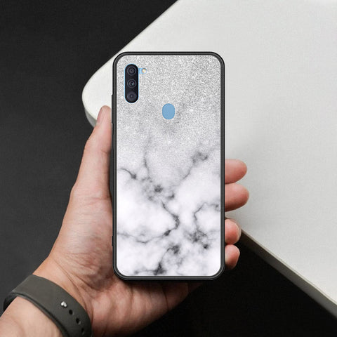 Samsung Galaxy A11 Cover - White Marble Series - HQ Ultra Shine Premium Infinity Glass Soft Silicon Borders Case