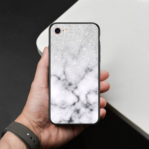 iPhone SE 2022 - White Marble Series - HQ Ultra Shine Premium Infinity Glass Soft Silicon Borders Case