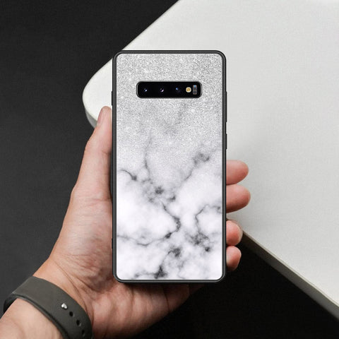Samsung Galaxy S10 Plus Cover - White Marble Series - HQ Ultra Shine Premium Infinity Glass Soft Silicon Borders Case