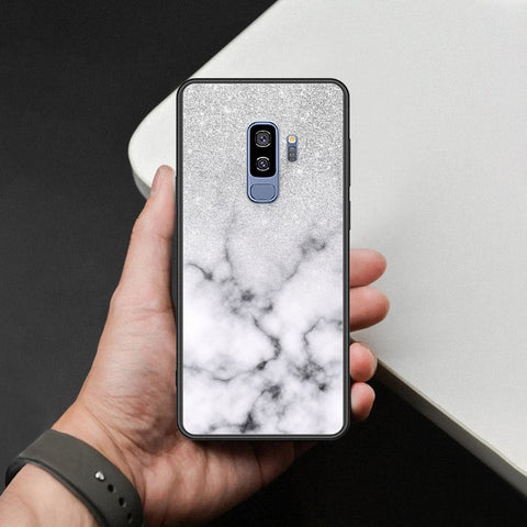 Samsung Galaxy S9 Plus Cover - White Marble Series - HQ Ultra Shine Premium Infinity Glass Soft Silicon Borders Case