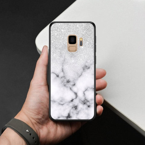 Samsung Galaxy S9 Cover - White Marble Series - HQ Ultra Shine Premium Infinity Glass Soft Silicon Borders Case