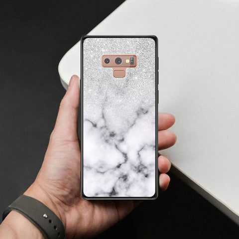Samsung Galaxy Note 9 Cover - White Marble Series - HQ Ultra Shine Premium Infinity Glass Soft Silicon Borders Case