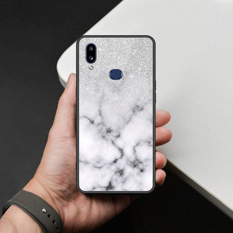 Samsung Galaxy A10s Cover - White Marble Series - HQ Ultra Shine Premium Infinity Glass Soft Silicon Borders Case
