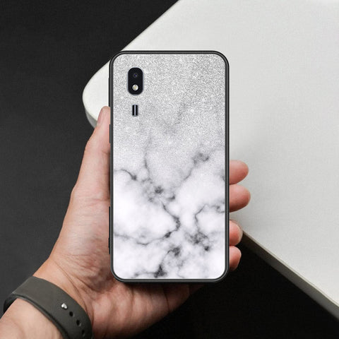 Samsung Galaxy A2 Core Cover - White Marble Series - HQ Ultra Shine Premium Infinity Glass Soft Silicon Borders Case
