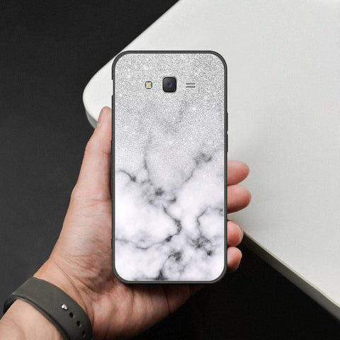 Samsung Galaxy J7 2015 Cover - White Marble Series - HQ Ultra Shine Premium Infinity Glass Soft Silicon Borders Case