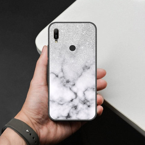 Huawei Y6s 2019 Cover - White Marble Series - HQ Ultra Shine Premium Infinity Glass Soft Silicon Borders Case