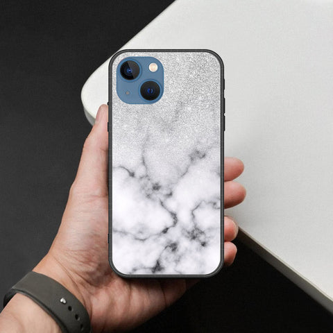 iPhone 13 Cover - White Marble Series - HQ Ultra Shine Premium Infinity Glass Soft Silicon Borders Case