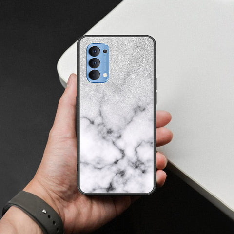 Oppo Reno 4 Cover - White Marble Series - HQ Ultra Shine Premium Infinity Glass Soft Silicon Borders Case