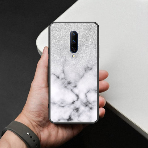 OnePlus 7 Pro Cover - White Marble Series - HQ Ultra Shine Premium Infinity Glass Soft Silicon Borders Case
