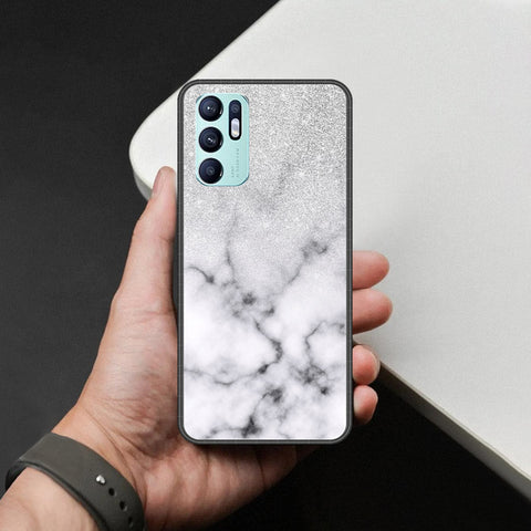 Oppo Reno 6 Cover - White Marble Series - HQ Ultra Shine Premium Infinity Glass Soft Silicon Borders Case