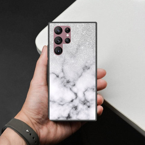 Samsung Galaxy S22 Ultra 5G Cover - White Marble Series - HQ Ultra Shine Premium Infinity Glass Soft Silicon Borders Case