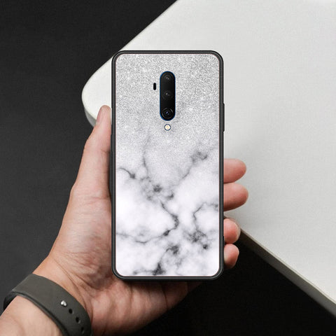 OnePlus 7T Pro Cover - White Marble Series - HQ Ultra Shine Premium Infinity Glass Soft Silicon Borders Case