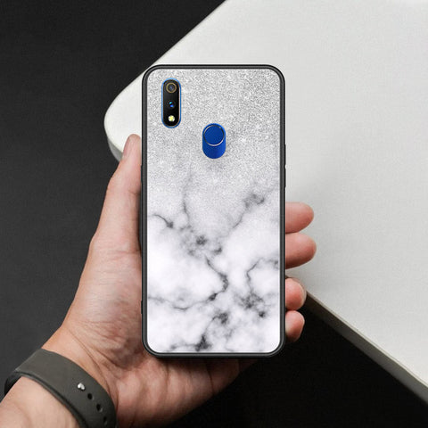 Realme 3 Pro Cover - White Marble Series - HQ Ultra Shine Premium Infinity Glass Soft Silicon Borders Case