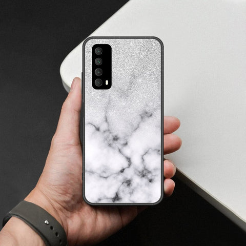 Huawei Y7a Cover - White Marble Series - HQ Ultra Shine Premium Infinity Glass Soft Silicon Borders Case