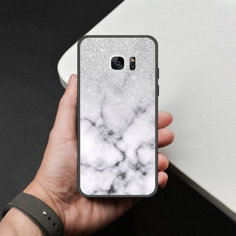 Samsung Galaxy S7 Edge Cover - White Marble Series - HQ Ultra Shine Premium Infinity Glass Soft Silicon Borders Case