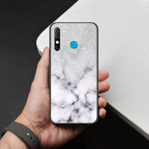Infinix Hot 8 Cover - White Marble Series - HQ Ultra Shine Premium Infinity Glass Soft Silicon Borders Case