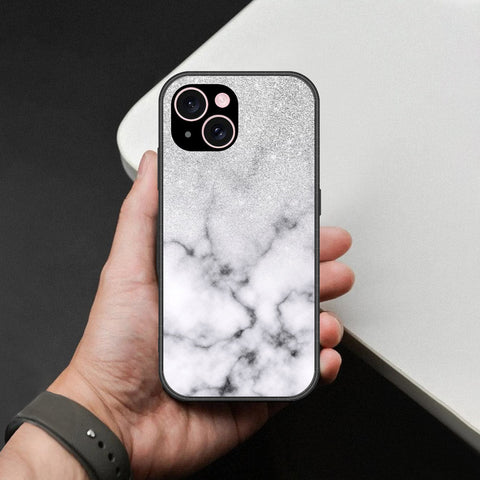 iPhone 15 Cover - White Marble Series - HQ Ultra Shine Premium Infinity Glass Soft Silicon Borders Case
