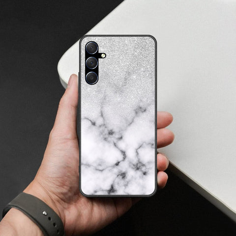 Samsung Galaxy M54 Cover - White Marble Series - HQ Ultra Shine Premium Infinity Glass Soft Silicon Borders Case