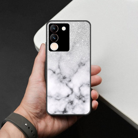 Vivo V29e Cover - White Marble Series - HQ Ultra Shine Premium Infinity Glass Soft Silicon Borders Case