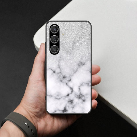 Samsung Galaxy S24 FE Cover - White Marble Series - HQ Ultra Shine Premium Infinity Glass Soft Silicon Borders Case