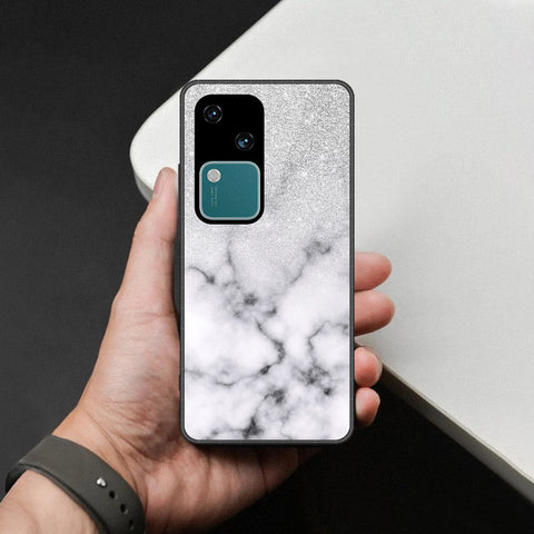 Vivo V30 Cover - White Marble Series - HQ Ultra Shine Premium Infinity Glass Soft Silicon Borders Case