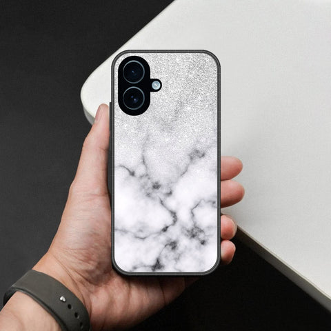 iPhone 18 - White Marble Series - HQ Ultra Shine Premium Infinity Glass Soft Silicon Borders Case