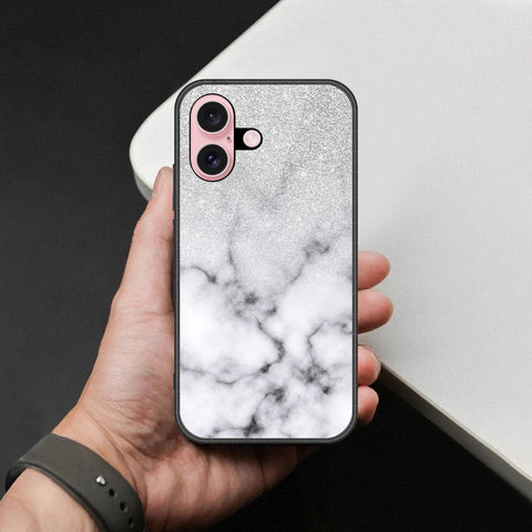 iPhone 16 Plus - White Marble Series - HQ Ultra Shine Premium Infinity Glass Soft Silicon Borders Case