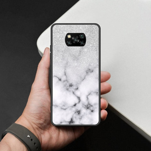 Xiaomi Poco X3 Cover - White Marble Series - HQ Ultra Shine Premium Infinity Glass Soft Silicon Borders Case