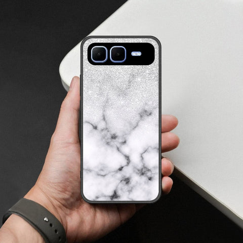 Infinix Smart 10 Plus Cover - White Marble Series - HQ Ultra Shine Premium Infinity Glass Soft Silicon Borders Case
