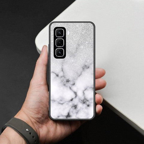 Infinix Hot 60 Pro Cover - White Marble Series - HQ Ultra Shine Premium Infinity Glass Soft Silicon Borders Case