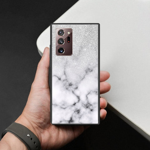 Samsung Galaxy Note 20 Ultra Cover - White Marble Series - HQ Ultra Shine Premium Infinity Glass Soft Silicon Borders Case