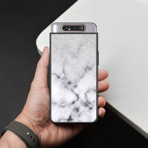 Samsung Galaxy A80 Cover - White Marble Series - HQ Ultra Shine Premium Infinity Glass Soft Silicon Borders Case