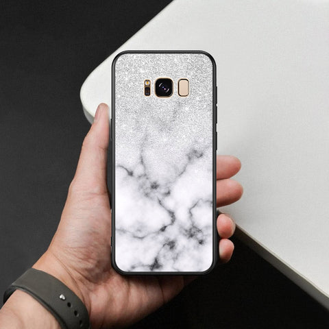 Samsung Galaxy S8 Plus Cover - White Marble Series - HQ Ultra Shine Premium Infinity Glass Soft Silicon Borders Case