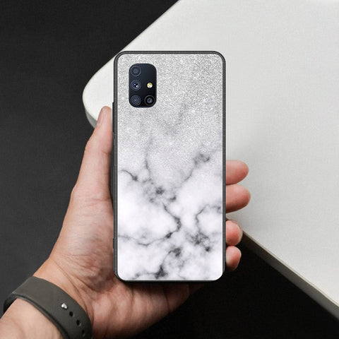 Samsung Galaxy M51 Cover - White Marble Series - HQ Ultra Shine Premium Infinity Glass Soft Silicon Borders Case