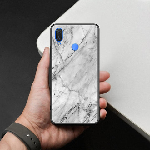 Huawei Y9 2019 Cover - White Marble Series - HQ Ultra Shine Premium Infinity Glass Soft Silicon Borders Case