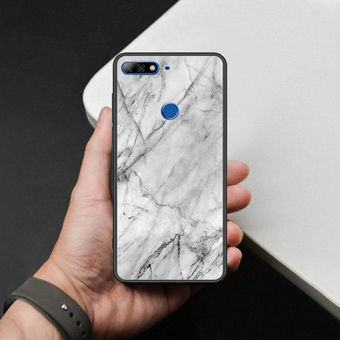 Huawei Honor 7C Cover - White Marble Series - HQ Ultra Shine Premium Infinity Glass Soft Silicon Borders Case