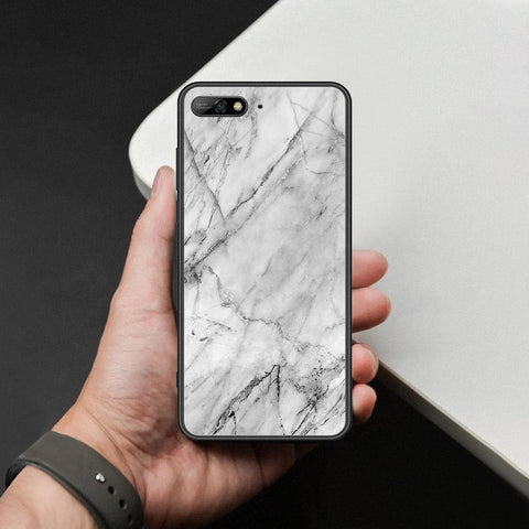 Huawei Y6 Prime 2018 Cover - White Marble Series - HQ Ultra Shine Premium Infinity Glass Soft Silicon Borders Case