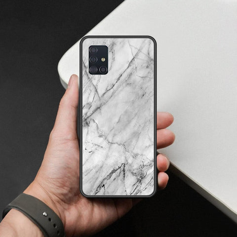 Samsung Galaxy A51 Cover - White Marble Series - HQ Ultra Shine Premium Infinity Glass Soft Silicon Borders Case