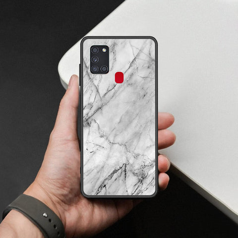 Samsung Galaxy A21s Cover - White Marble Series - HQ Ultra Shine Premium Infinity Glass Soft Silicon Borders Case