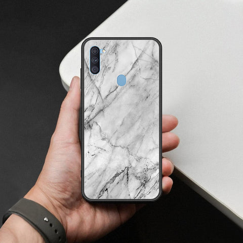 Samsung Galaxy M11 Cover - White Marble Series - HQ Ultra Shine Premium Infinity Glass Soft Silicon Borders Case