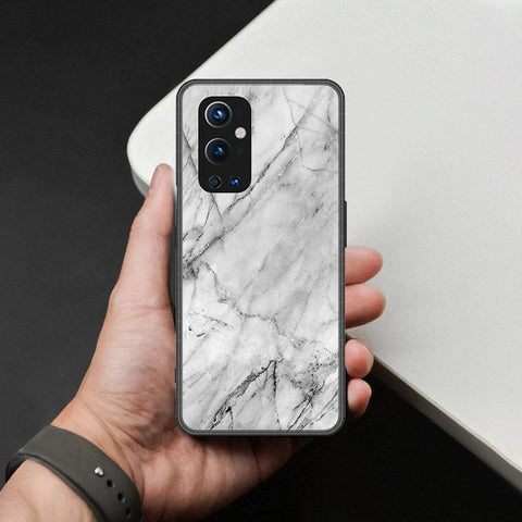 OnePlus 9 Pro Cover - White Marble Series - HQ Ultra Shine Premium Infinity Glass Soft Silicon Borders Case