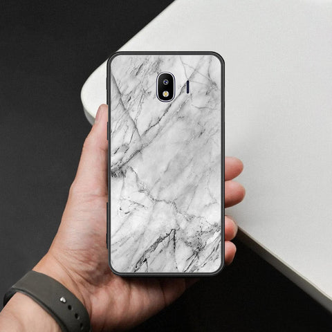 Samsung Galaxy J4 2018 Cover - White Marble Series - HQ Ultra Shine Premium Infinity Glass Soft Silicon Borders Case