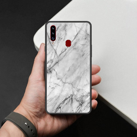 Samsung Galaxy A20s Cover - White Marble Series - HQ Ultra Shine Premium Infinity Glass Soft Silicon Borders Case