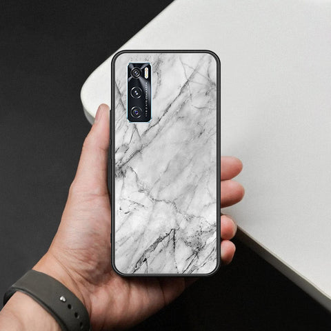 Vivo V20 SE Cover - White Marble Series - HQ Ultra Shine Premium Infinity Glass Soft Silicon Borders Case